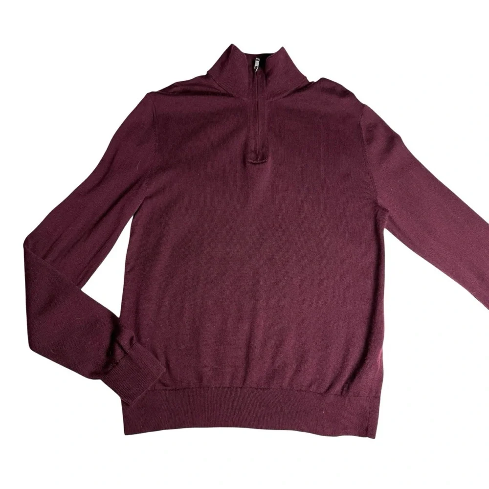 Banana Republic Mens Red Maroon 100% Merino Wool 1/4 Zip Sweater M Christmas
